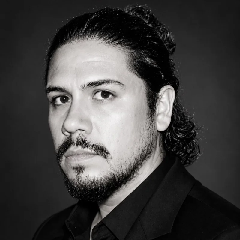 Black and white portrait of Alexis Soubran
